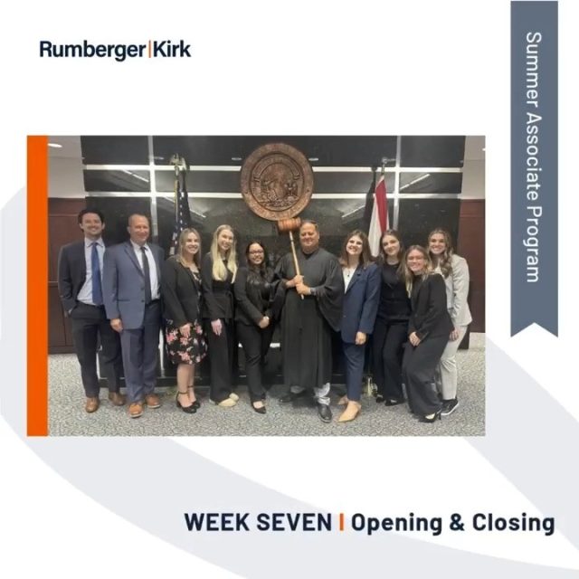 Week 7 for our summer associates was packed! 

The highlight: traveling to Tampa to practice their openings and closings, learning from some of our best—including Partner Rob Blank. The experience? Energizing, inspiring, and unforgettable. Don't take our word for it, read the blog at Rumberger.com/summer-associate/blog/ or tap on link in bio to get the full story. 

#RKSummerAssociates #FutureLitigators #TrialSkills 
@fsucollegeoflaw, @fiu_law, @stetsonlawschool