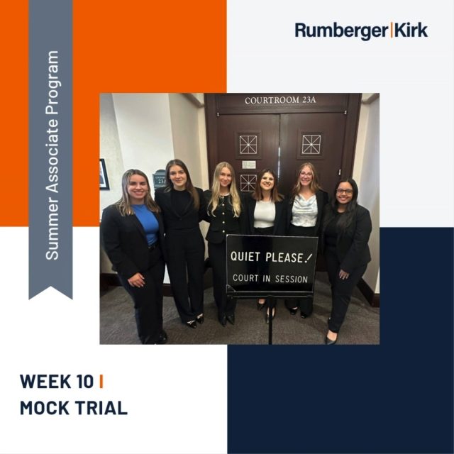 📚💼 From workshops and mentorship to a final mock trial in a real courtroom, our summer associates experienced it all! Read about it at Rumberger.com/summer-associate/blog or tap on link in bio.

Beyond the learning, they formed friendships, found mentors, and left with memories that will last well beyond these ten weeks.

🏆 Congratulations to Emma Quattlebaum for winning Best Advocate and to Molly Adamo for winning the Motion Writing Competition. 📝

#RKSummerAssociates #MockTrial #FutureLawyers #RKMentors

@fsucollegeoflaw, @fiu_law, @stetsonlawschool, @uflaw