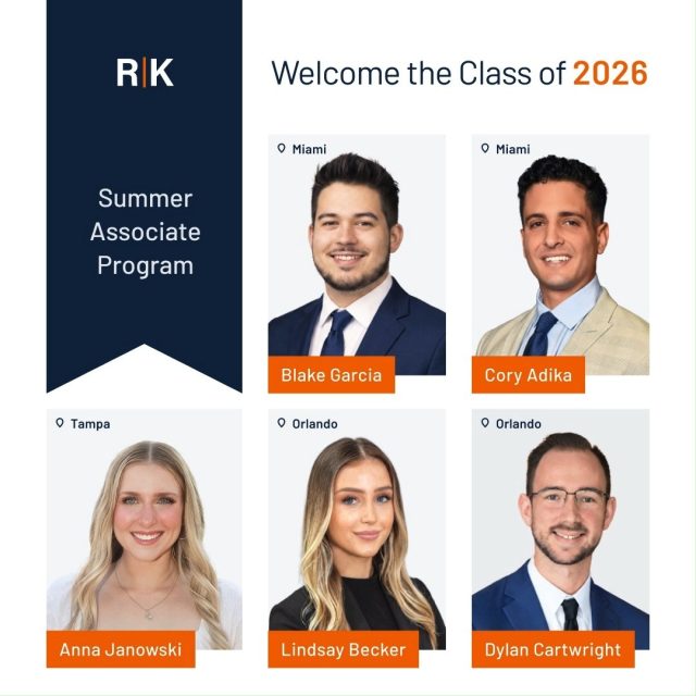 Meet the 2026 RK Summer Associates 👏

Welcome Cory Adika, Lindsay Becker, Dylan Cartwright, Blake Garcia and Anna Janowski to RumbergerKirk! We’re excited to have this talented group with us for a summer of learning, collaboration and connection.

This year’s class joins us from @uflaw, @fiu_law, @stetsonlaw and @barryulaw.

Follow along on the RK Summer Associate Blog at the link in bio.

#RKSummerAssociates #YouBelongHere #RumbergerKirk #SummerAssociates