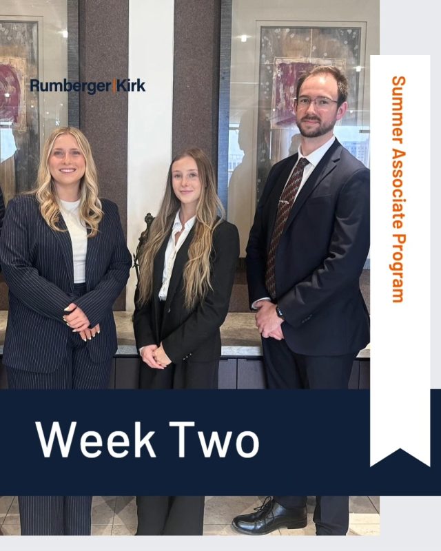 Week two = more learning, more experience and more opportunities to dive into the practice of law. ⚖️ 

From depositions and hearings to legal research, motion drafting and hands-on workshops, our summer associates continue to learn by doing. 

Follow along as Cory Adika, Dylan Cartwright, Anna Janowski, Blake Garcia and Lindsay Becker share their summer experiences on the RK Summer Associate Blog. 

Our summer associates are representing @uflaw, @FIULaw, @StetsonU and @Barry_Law. 

Read their latest updates at the link in bio or visit www. rumberger.com/summer-associate/blog/. 

#RKSummerAssociates #YouBelongHere #RumbergerKirk